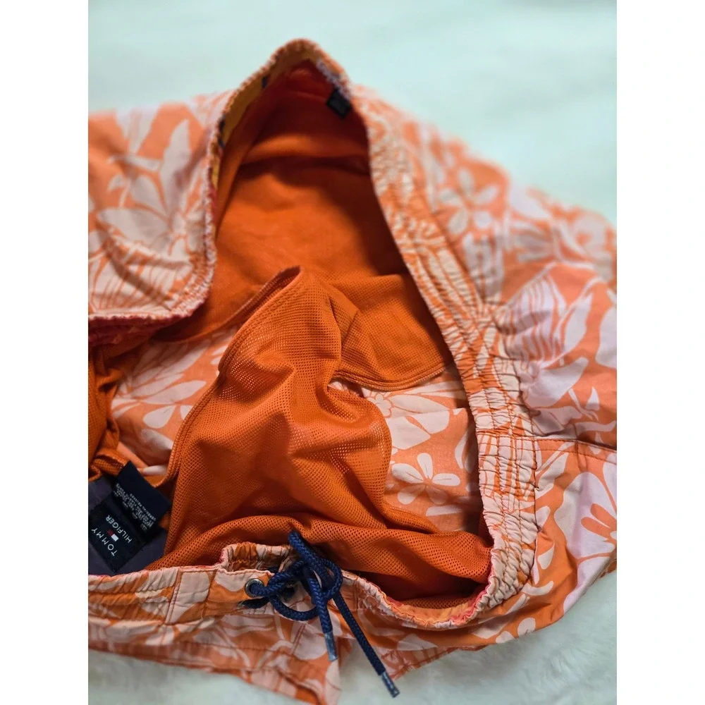 Tommy Hilfiger Mens XXL‎ Orange Floral Hibiscus Swim Trunks Lined Board Shorts